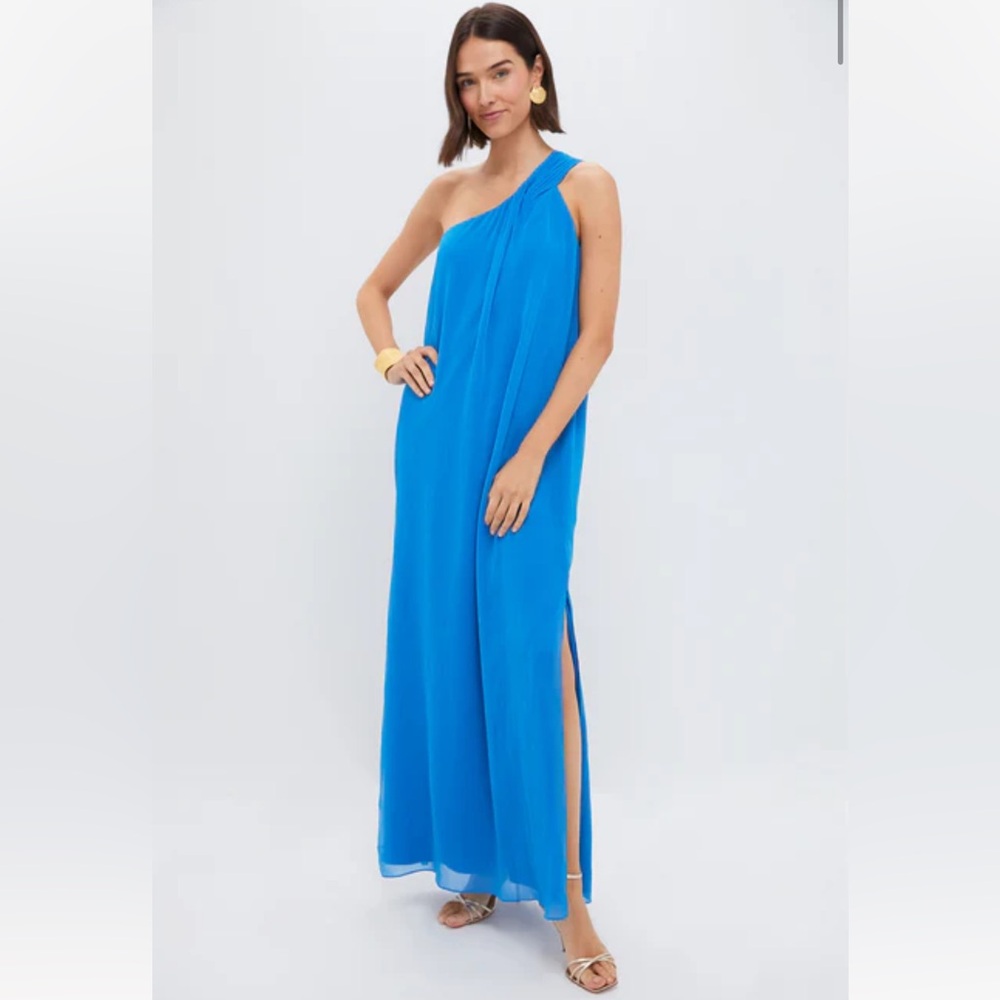Pomander Place One-Shoulder Maxi Dress in Bright Blue